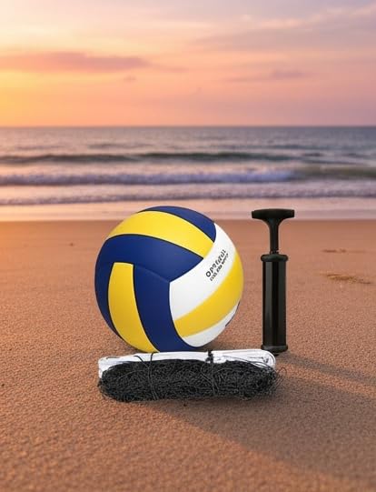 Image of Playzoo Volleyball, Match Ball, 12 Panels, Genuine Leather Pasted, Butyl Threadwounded Bladder, As Per VFI Standard, to Play on All Indoor & Outdoor Surfaces (Size - 4) (Design3)