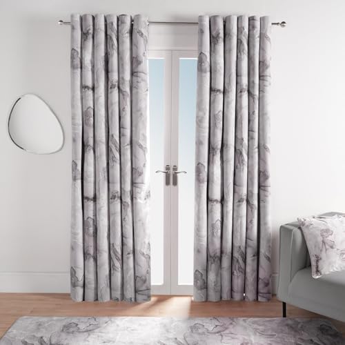 OHS Grey Eyelet Blackout Curtains Marble Print Essential, Soft Fabric Stylish Marble Design 2 Panels Thermal Insulated Curtains For Bedroom & Livingroom, 66x72In