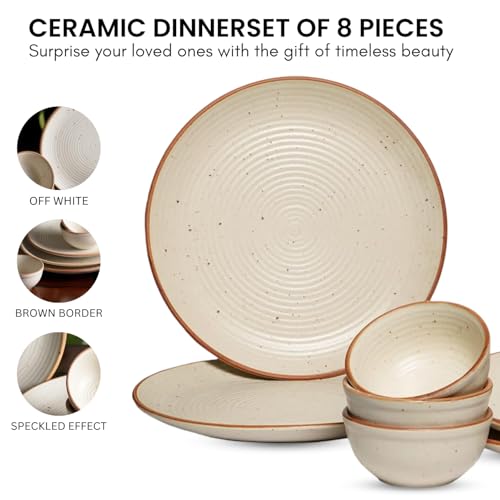 Image of Handcrafted Ceramic Stoneware Dinner Plates 10 Inches with Serving Bowl(8 Pieces, Serving for 4, Dishwasher & Microwave Safe)-Dinner Sets Ceramic Bowls Set Dinnerware Sets
