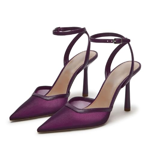 Women's Stiletto Heel Pointed Toe Pumps Fashion Cross Ankle Strap with Buckle Heeled Sandals Closed Toe Wedding Office Dressy High Heel Summer Shoes for Women
