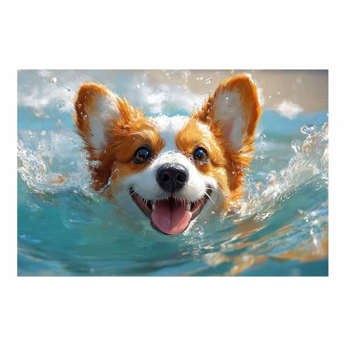 Toile Corgi nageant 70x100cm, decoration murale originale pour votre bureau de travail