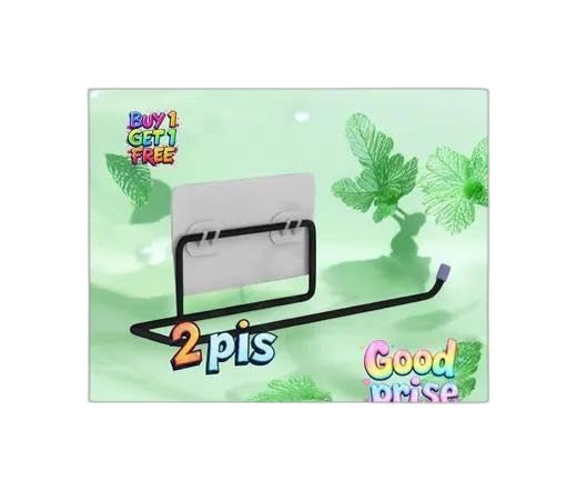 "Self Adhesive No Drill Toilet Paper Holder/Tissue Paper Roll Holder/Hanger/Towel Bar Stand for Bathroom Accessories (Black, 2)"|Design - for Home and Kitchen