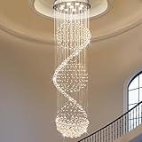 CRYSTOP Crystal Chandelier Modern Spectacular LED Spiral Sphere Rain Drop K9 Ceiling Light Fixture for Living Room Hotel Hallway Foyer Entry Way Romantic Deco 20 Inch X Height 71 Inch