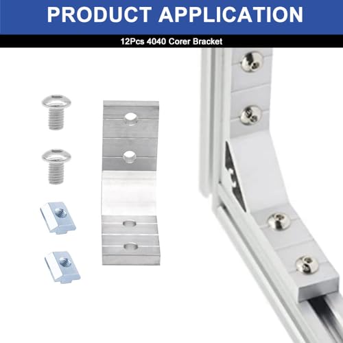 Image of 12pcs 4040 Corner Bracket Angle 4040 Extruded Aluminum Hardware V-Slotted Accessories T-Slot with T Nuts and Screws for 4040 Aluminum Profile 3D Printer Frame Parts Silver