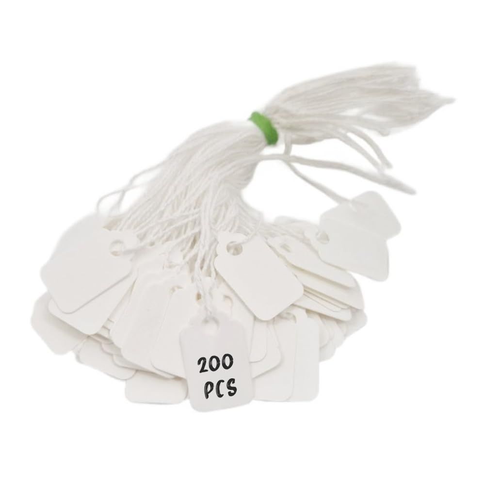 Swift Strung Tags White Card Clothing Parcel Label String Hanging Gift Swing Tickets Kraft Hang Price Labelling 25mm x 15mm (Pack of 200) โ image 1