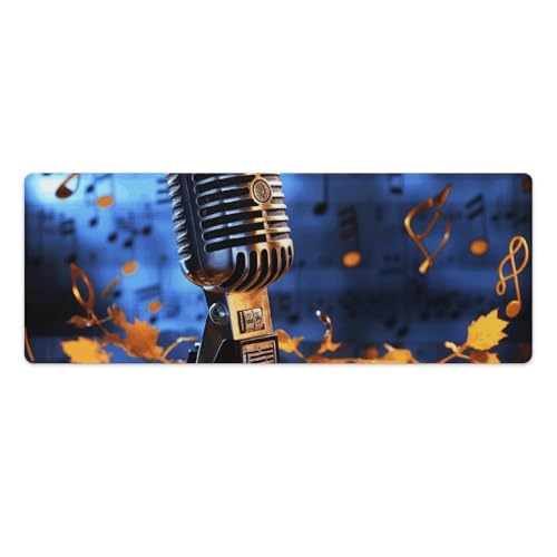 Tapis d'écriture grand format étanche avec motif microphone pour bureau et maison