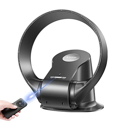 Ventilador de pie 2 en 1, pequeño, de pared, sin aspas, de escritorio, oscilante, con control remoto, 7 velocidades y temporizador, para baño, hogar, oficina, dormitorio, garaje, camping, au