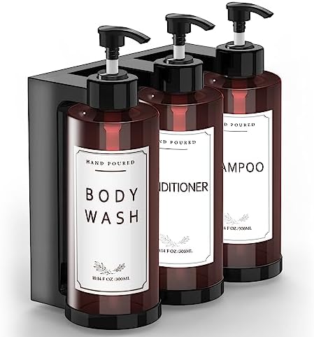 Jewaytec Plastic Soap Dispenser，Wall Mount Shower Pump，No-Drill Wall Mounted Shower Soap Dispenser，Shampoo and Conditioner Dispenser Modern Refillable Shampoo Pump Bottles for Shower Soap