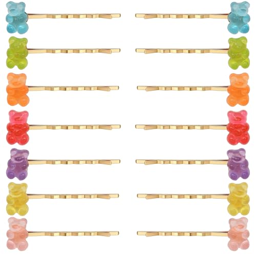 QXUJI 14PCS Candy Bear Hair Clips Colorful Resin Bear Barrettes Cute Hairpins Accessories for Women and Girls Birthday Valentines Christmas 7 Colors