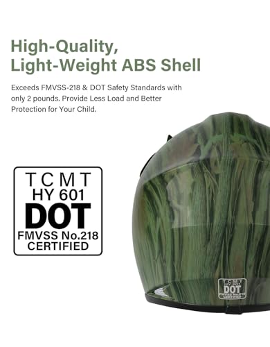 TCT-MOTORPARTS DOT Youth Kids Dirt Bike Full Face Helmets Motocross ATV Offroad Four Wheeler Helmet Forest X-Large Size