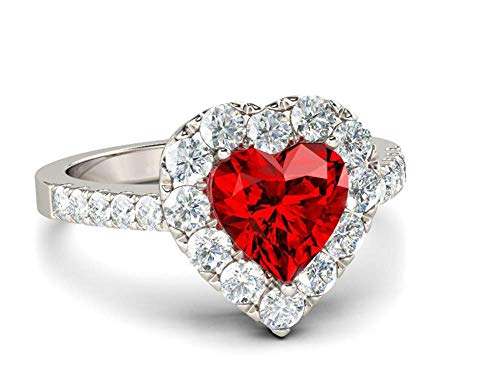 Bib Jewelry Red Ruby Heart Shape Gemstone Plated 925 Silver Wedding Rings for Women Bridal Fine Jewelry Engagement Bague Accessories Size 6-104
