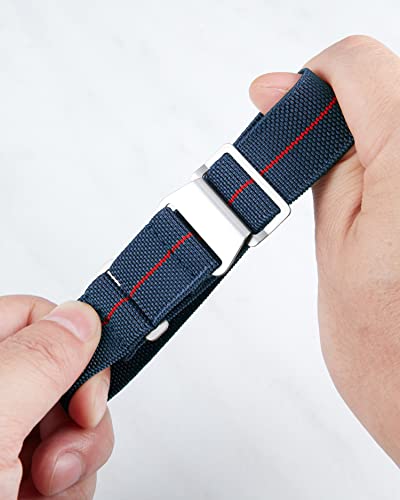 BINLUN Elastic Nylon Watch Band 18mm 20mm 22mm Marine Nationale Fabric Military Parachute Replacement Watch Strap Men Women Silver & Black Buckle - Upgraded Hook-and-Loop Buckle