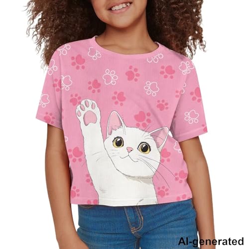 Image of Cute Crop Tops for Girls Short Sleeve Summer T Shirts Fashion Graphic Tees Crew Neck Pullover Tee 5-14 Years