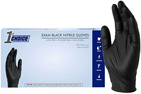1st Choice Black Nitrile Gloves, Box of XL Nitrile Gloves, Disposable Latex Free Exam Grade Black Gloves - 3mil