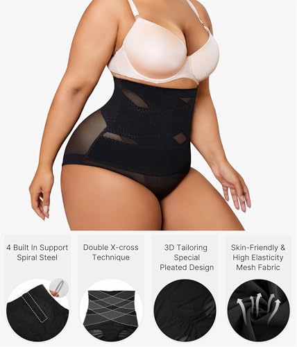 Nebility Plus Size Shapewear for Women Tummy Control Butt Lifting Panties Hi- Waist Trainer Body Shaper Short Belly Underwear3