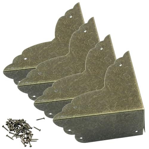 Image of 8 PCS Furniture Triangle Corner Protector 2.8 inchx2.8 inchx1.2 inch(LxWxH) Antique Bronze Metal Corner Guards Trim Decorative with Screws for Storage Box Cabinet Wooden Chest etc