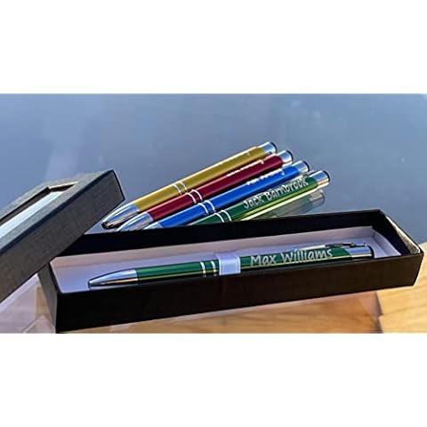 SPOONFROMTHEMOON.CO.UK Personalised Custom Metal Pen + Black Gift Box, Your Logo on Pen, Black Ink, Laser Engraved Pen, Personalised Engraved Ballpoint Pen, 13 colors Cover