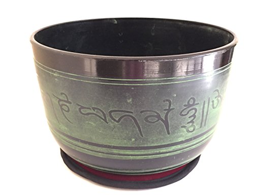 Xx Large Heavy Tibetan Singing Bowl Set Buddha Om Mani Style With Cushion & Mallet For Meditation & Yoga - Premium Quality - Jive Brand (Xx Large - 10.5 Inches, Green) #TOP3