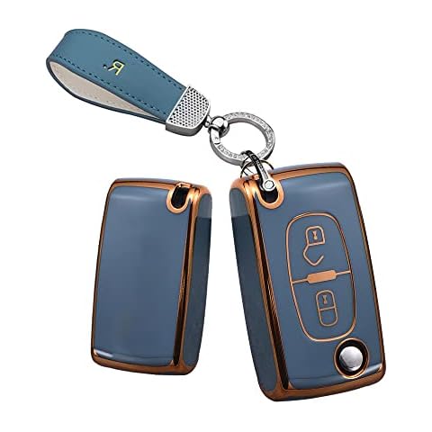 HIBEYO Flip Car Key Case Fits Peugeot Key Case TPU Silicone Protective Case for Citroen C1 C2 C3 C4 Boxer for Peugeot 207 307 407 308 Flip Key Remote Control 2 Buttons Grey Cover