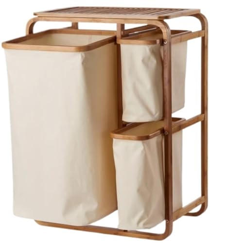 Panier à linge en bambou 3 compartiments étagère trieur linge salle de bain
