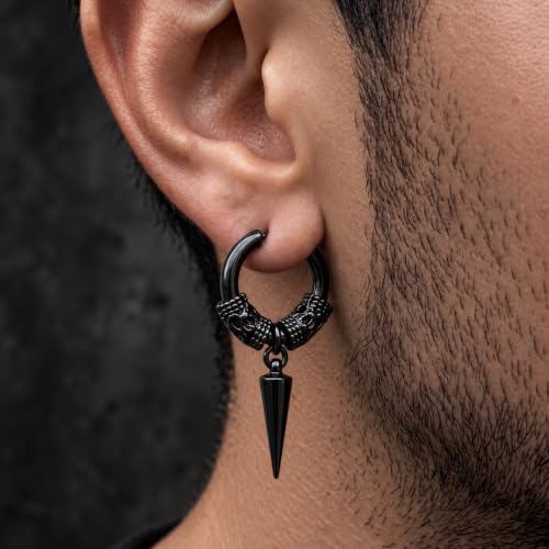 Image of THE MEN THING BLACK LOKIS FANG - 6mm Pure Titanium Steel Hoop Earrings for Men & Boys (2pcs)
