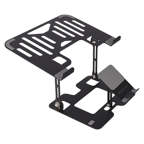 Image of ZEBRONICS NS3500, Foldable Laptop Stand, with Mobile Stand, Upto 17 inch Compatible, Multi-Angle Adjustment, Anti-Slip Silicone Pads, Carbon Steel Body, Anti-Rust, for Laptop, Smartphones and Tablets
