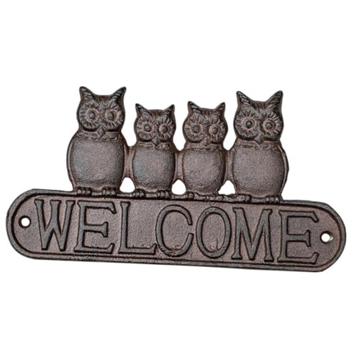 YARNOW Letrero de Hierro Fundido para Puerta de Entrada Diseño de Búho, Decoración Colgante Rústica para Jardín y Patio, Placa Vintage Resistente y Durable,