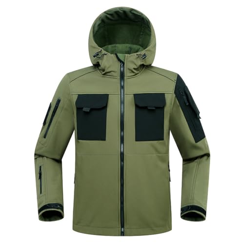 LANGWEI Verde,L,Chaqueta De Caza para Hombre Impermeable con Forro Polar Y Capucha Estilo Táctico Ideal para El Invierno