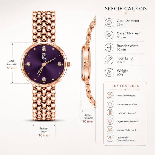 Image of MOOVER Analog Watch for Women & Girls | Luxury Bracelet Style Ladies Wrist Watch | Crystal Dial with Premium Stainless Steel Chain Strap | Fashion Watch for Daily Wear, Party & Gift