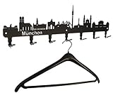 Länge: 58 cm x Höhe 17 cm steelprint.de Wandgarderobe München Skyline - Bayern Flurgarderobe 58 cm - Kleiderhaken, Hakenleiste, Garderobeneiste, Garderobenhalter, Garderobe - Metall, schwarz