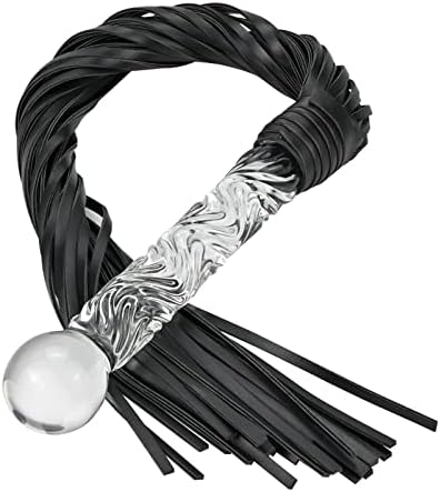 Romi Fetish Leather Whip with Glass Pleasure Wand with Ball Tip - Sex Toy for SM or Anal Sex/Masturbation
