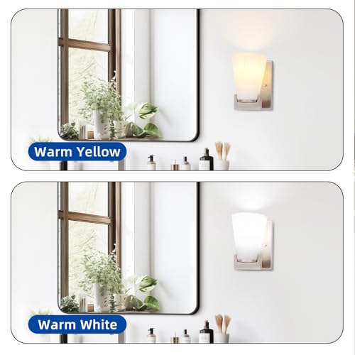 Image of 1-Light Bathroom Vanity Light, Brushed Nickel Wall Sconce with Ribbed White Glass Shade for Mirror, Bathroom, Bedroom, Living Room, Modern Style Wall Light, 1 Pack, E26 Base (Bulbs Not Included)