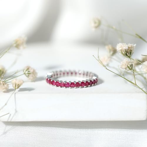 Ruby Eternity Wedding Anniversary Ring, Minimal Gemstone Jewelry for Her, July Birthstone3