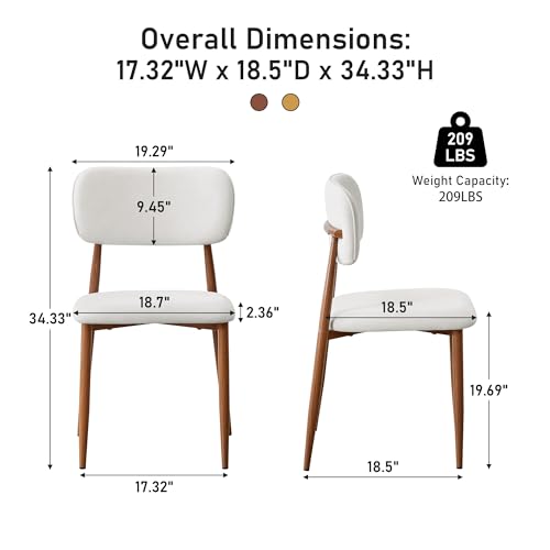 Image of weselon Mid-Century Modern Dining Chairs Set of 4, Upholstered Velvet Dining Room Chairs with Ergonomic Curved Backrest, Wood Grain Metal Frame with Adjustable Feet (Walnut Frame+Gray White Seat, 4)