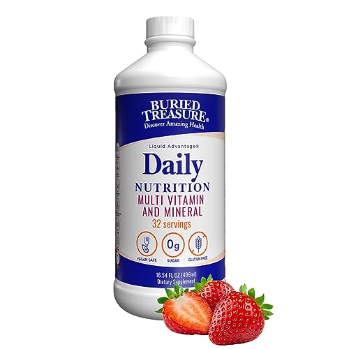 Buried Treasure Daily Nutrition Liquid Multivitamin and Mineral Supplement with Trace Minerals, Superfoods, Vitamin A, B-Complex, C, D, E, Methylfolate, Biotin, Magnesium, Zinc, Resveratrol, 32 serv