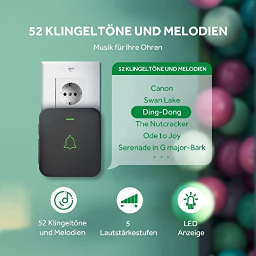 Mini Funkklingel Wasserdicht, AVANTEK CB-11 Kabellose Türklingel 300M Funk Reichweite Haustür Klingel, 52 Melodien auf 5 Stufen Volumes… – Ansicht 2