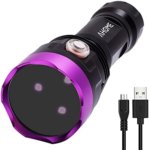 AHOME V30S UV 365nm Blacklight Torch [USB Rechargeable] Black Light Lamp, ZWB2 Filter, Triple High Power Ultraviolet LEDs, [5000mAh Battery] and Charging Cable for Professional/Commercial Use