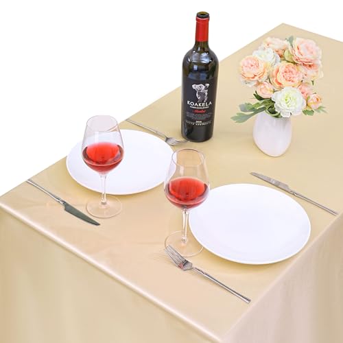 6 Pack Champagne Tablecloths 57x120 Inch Silk Smooth Satin Table Overlays by B-COOL - Used condition - Image 5