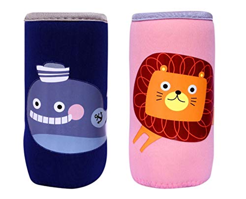 The Cheeky Kidzz Soft Reusable Baby Feeding Bottle Cover Sleeve Animal Printed Suitable for 120ml 150ml 220ml 240ml Feeding Slim Neck Milk Feeder Bottles (Pink,Blue)