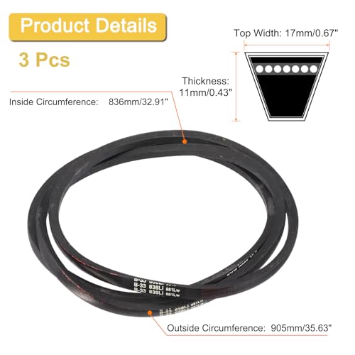 Image of uxcell 3pcs B33 Classic Wrapped V-Belt, 36 inch Outer Circ B Profile V-Belt