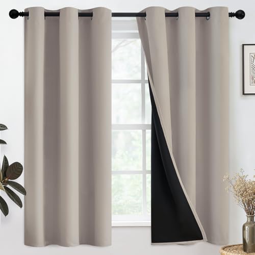 Image of SimpleHome Natural 100% Blackout Curtains Room Darkening Living Room 63L