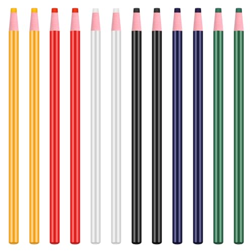 Anseom 12 Piezas Tiza costura,Lápiz de Marca de Costura,Lápiz de Marca de Costura, Bolígrafo Borrable,Modista Lápiz,Tiza Costura,Tiza Tela Marcador De Prendas De Vestir a Medida, 6 colores