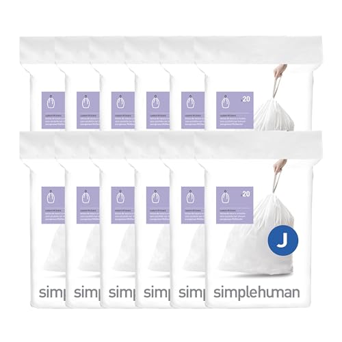 Image of simplehuman Code J 240 Count, Genuine Custom Fit Liners, Drawstring Trash Bags in Dispenser Packs, 30-45 Liter /8-12 Gallon