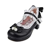 XIDAJIE Women Lolita Mary Jane Pumps Mid Block Heel Kawaii Pump Shoes with Bow Ankle Strap Pumps