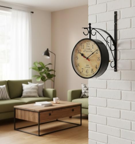 Image of Double-Sided Wall Clock | Trending Design | Classic Hanging Bracket Clock for Home & Cafe Decor (10 inch Being dial)