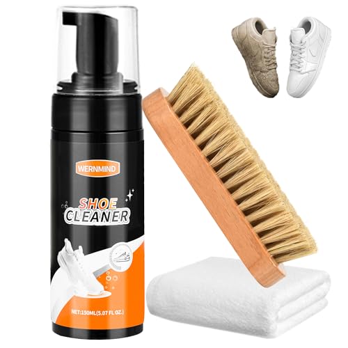 WERNMIND White Sneaker Shoe Cleaner Kit Suede Fabric Tennis Shoe Cleaning Kit Nubuck Boot Canvas Golf Foam Cleaner Brush Set 5.07oz