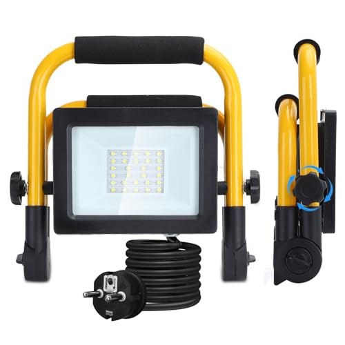 Aigostar Foco de Trabajo LED 20W,1850LM,Foco LED Portátil con Giratorio 360º,Impermeable,Soporte plegable,para Uso en Interiores y Exteriores,para Obra, Taller, Garaje,6500K Luz Blanca