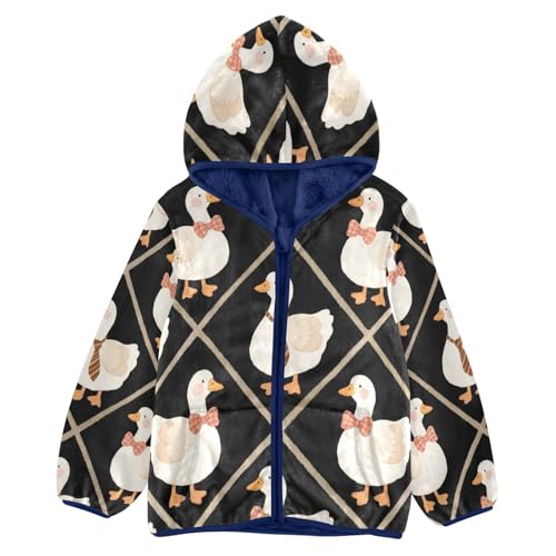 Ducks with Bowties on Black Toddler Fleece Jacket Girl Boys Hooded Fleece Jacket Coat Warm Outwear Zip-up 3-10T