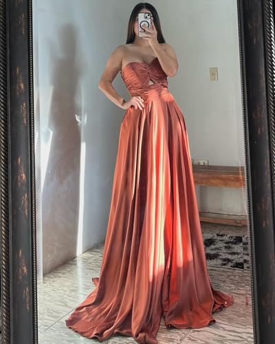 Strapless Long Satin Bridesmaid Dresses for Wedding Prom Party Gown4