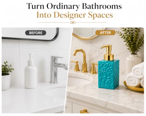 Image of Quace Modern Textured Liquid Soap Dispenser for Bathroom & Kitchen Sink | Refillable Hand Wash & Lotion Pump Bottle for Home Decor (Teal Green)